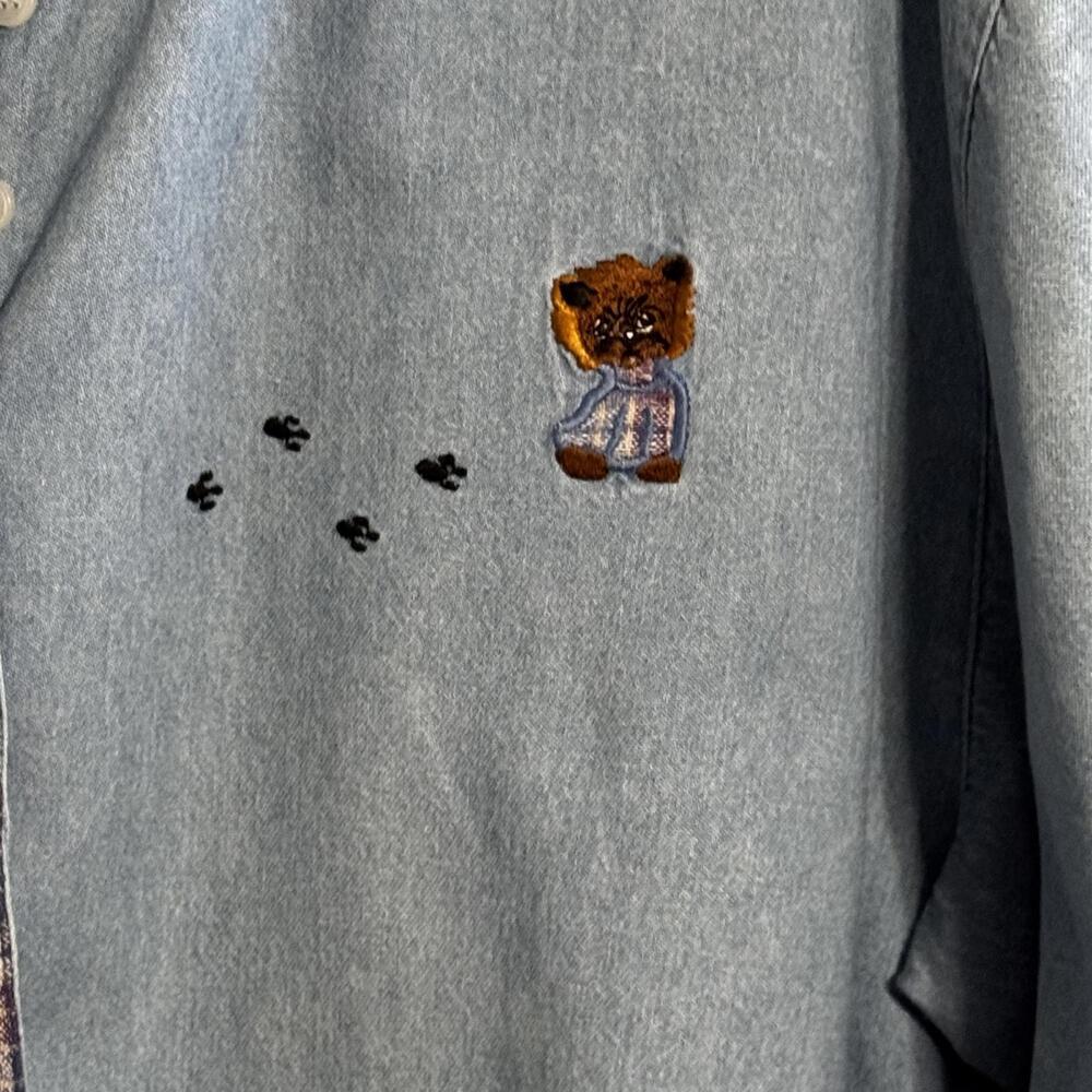 Vintage 90’s Bill Blass Women's Denim Shirt with Dog Embroidery Size Large - Picture 4 of 13
